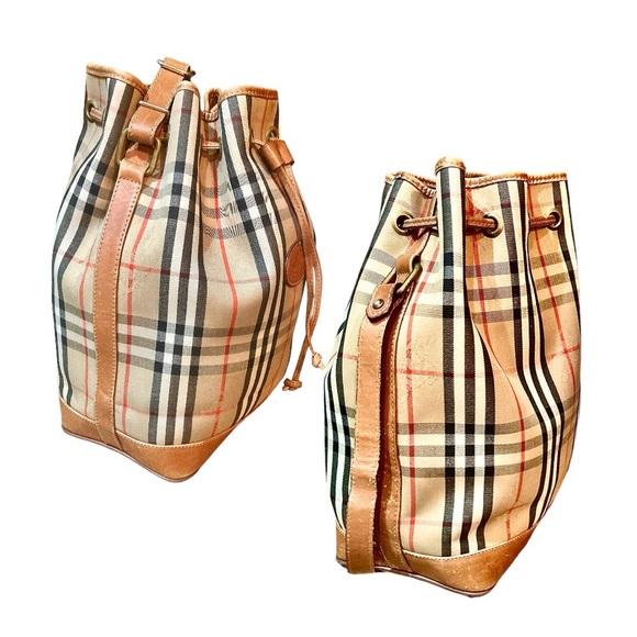 BURBERRYS Vintage Haymarket Check Drawstring Bucket Bag Authentic - Picture 2 of 5